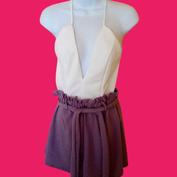 Fashion Nova Pants - White Purple Romper New NWT Size Small